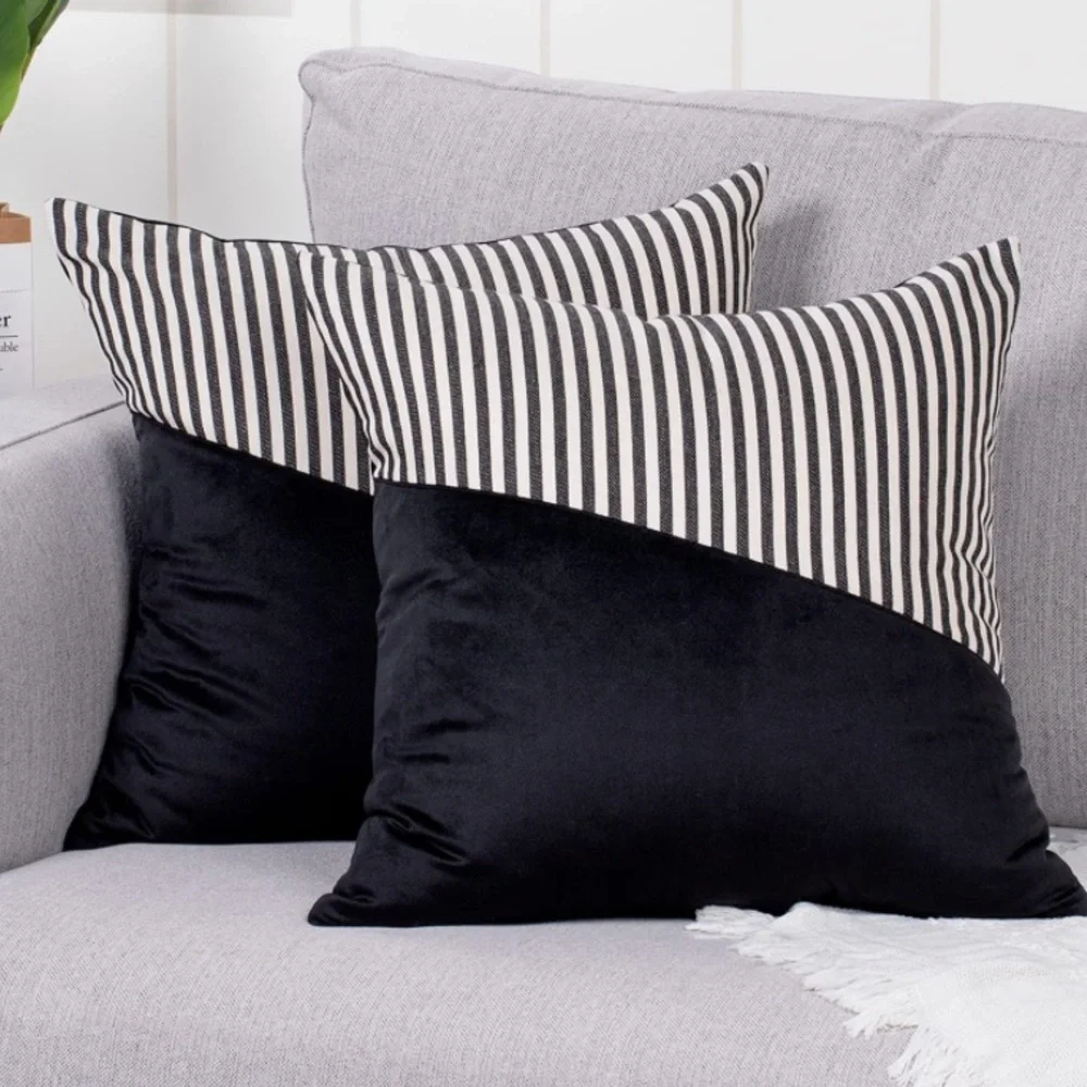 Luxury Home | Elegant Black & White Stripe Color Blocked Throw Pillow Covers